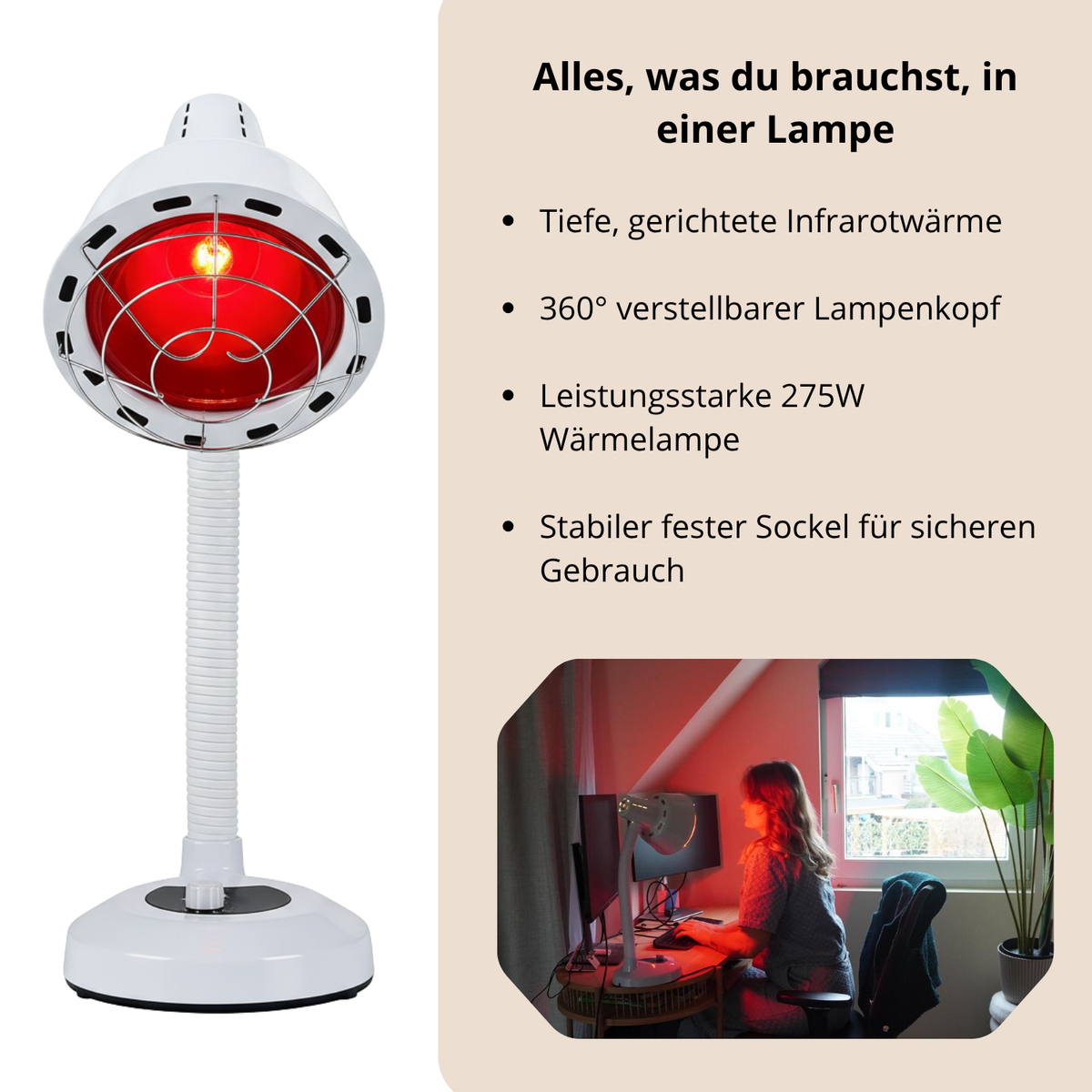 Luxyor Redlight 120 weiß 275W Infrarotlampe mit 360 Grad verstellbarem Lampenkopf