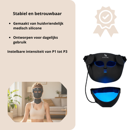 Luxyor RedLight Masker - LED Gezichtsmasker en Nekband  Lichttherapie met Rood, Blauw, Groen en Infrarood Licht Draadloos