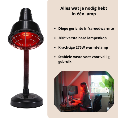Luxyor Redlight 120 Infraroodlamp 275W Zwart - Warmtelamp voor Spierpijn & Gewrichten - Infraroodtherapie