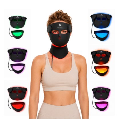 Luxyor RedLight Masker - LED Gezichtsmasker en Nekband  Lichttherapie met Rood, Blauw, Groen en Infrarood Licht Draadloos