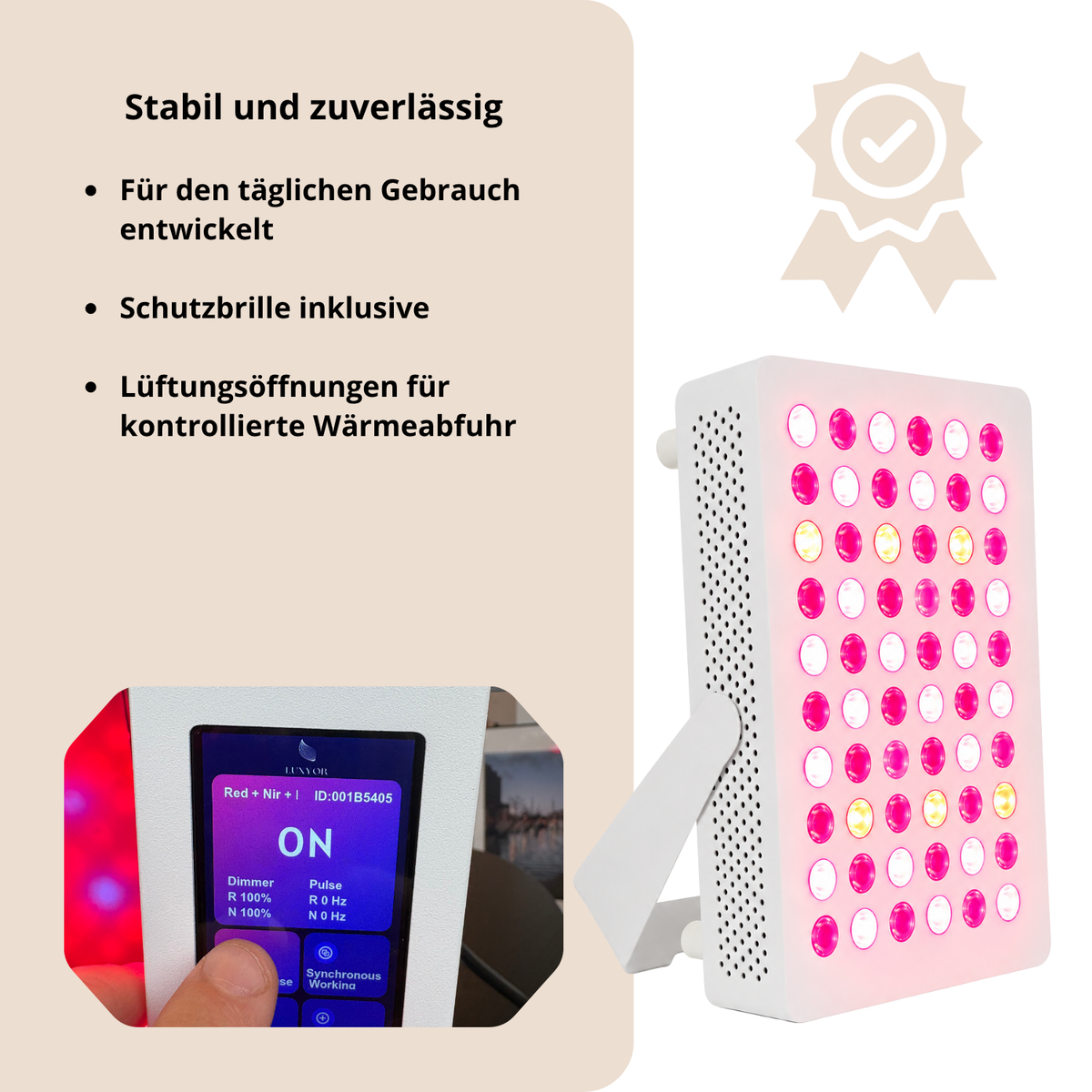 Luxyor Lumi 110 weiß: stabil und zuverlässig, Schutzbrille inklusive