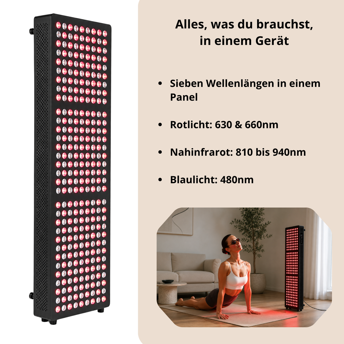 Luxyor Lumi 700 schwarz: Rotlicht 630 und 660 nm, Nahinfrarot 810 bis 940 nm, Blaulicht 480 nm