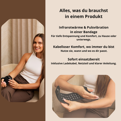 Pulsebrace 110 Infrarotwärme und Pulsvibration in einer Bandage, sofort einsatzbereit mit Ladekabel und Netzteil