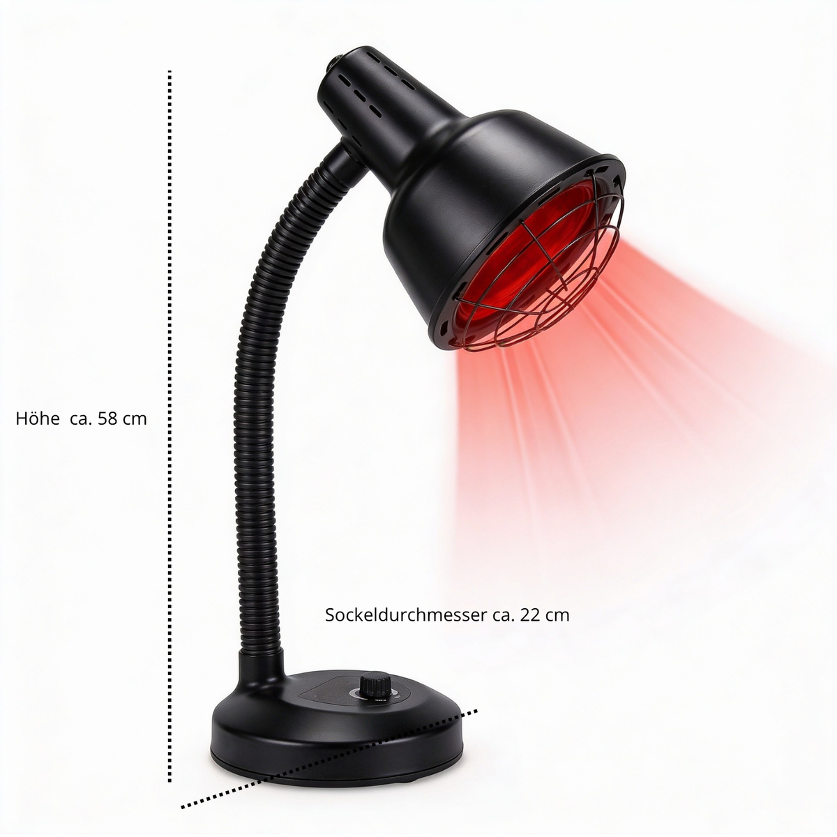 Abmessungen Luxyor Redlight 120 schwarz: Höhe ca. 58 cm, Sockeldurchmesser ca. 22 cm