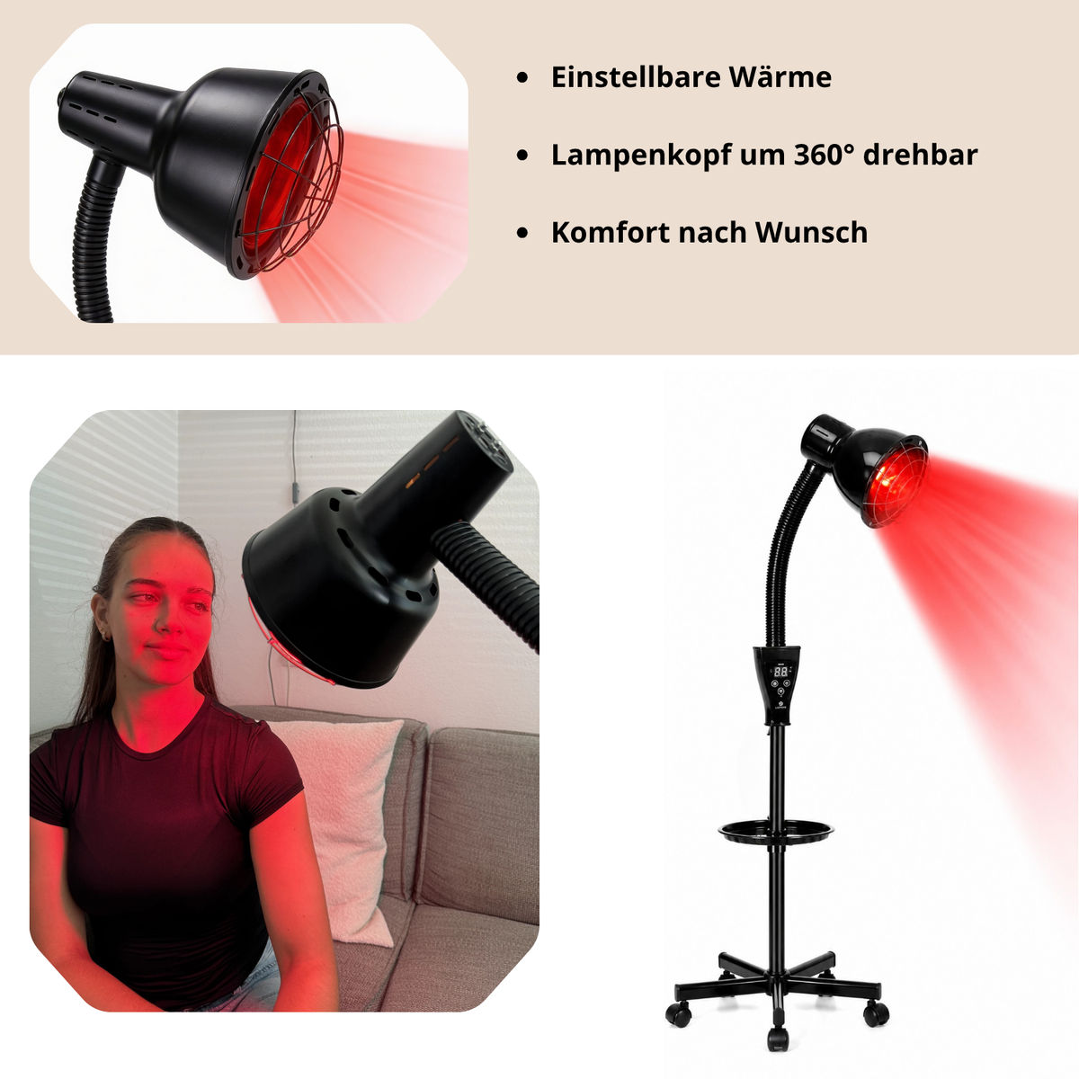 Redlight 160 einstellbare Wärme und um 360° drehbarer Lampenkopf