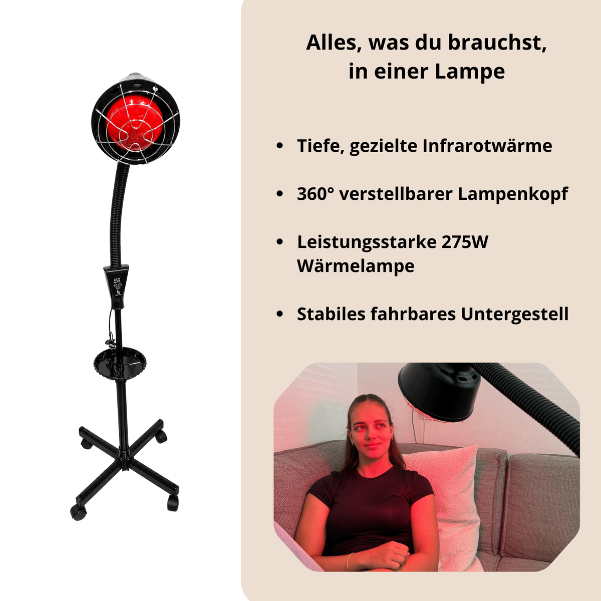 Redlight 160 Wärmelampe 275 W auf stabilem fahrbarem Untergestell